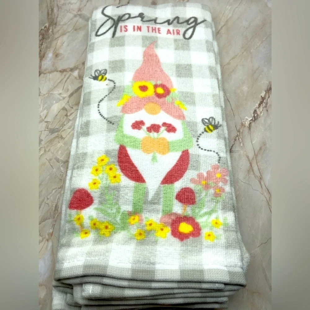 Spring is in the Air Gnome Mushroom Kitchen Towel 2-piece set, NWT